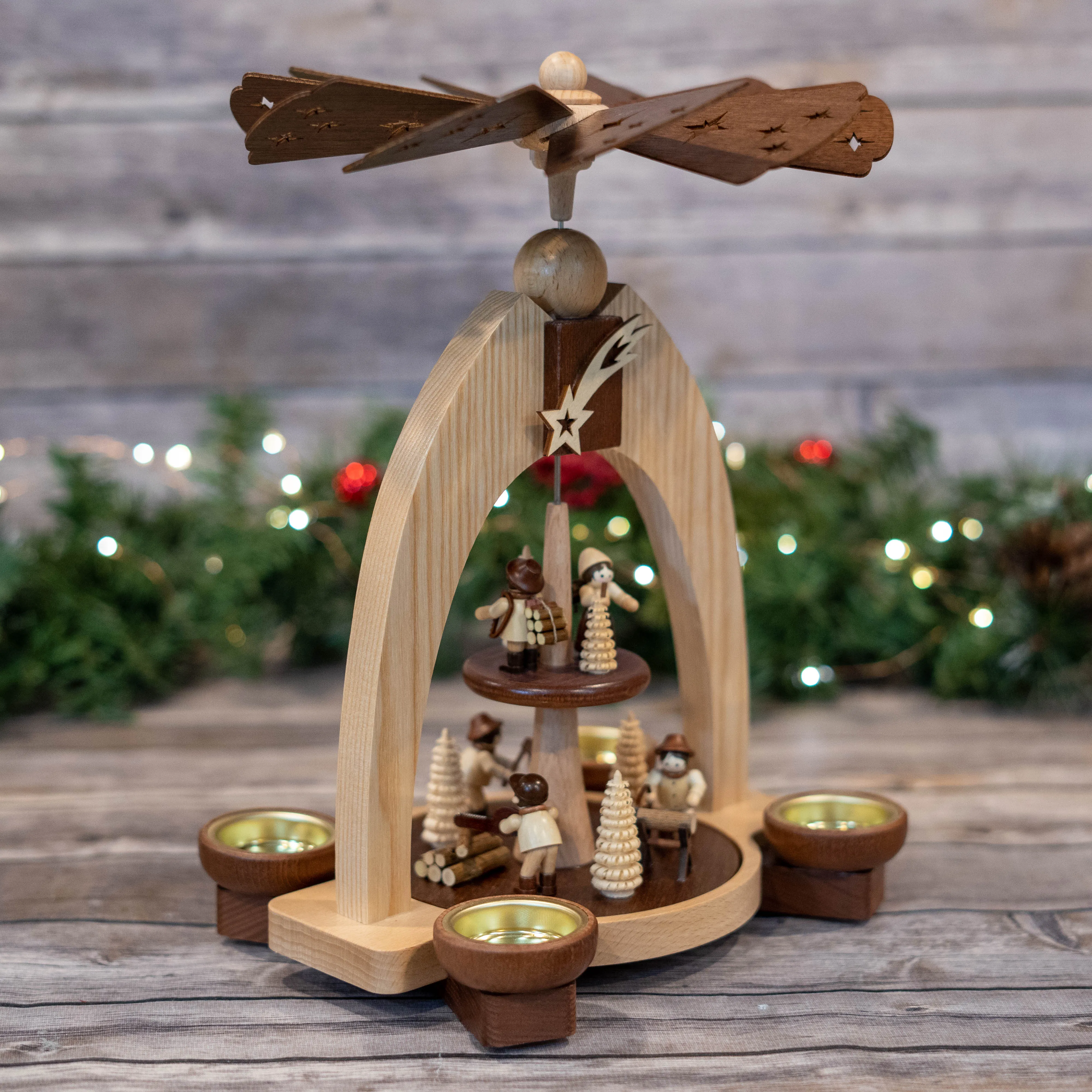 Rustic Two-Tiered Lumberjack Tea Light Pyramid