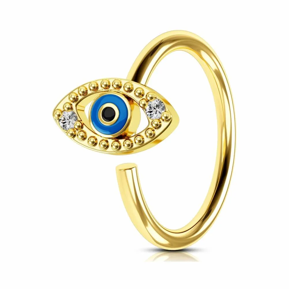 20G Blue Evil Eye Twist Nose Ring