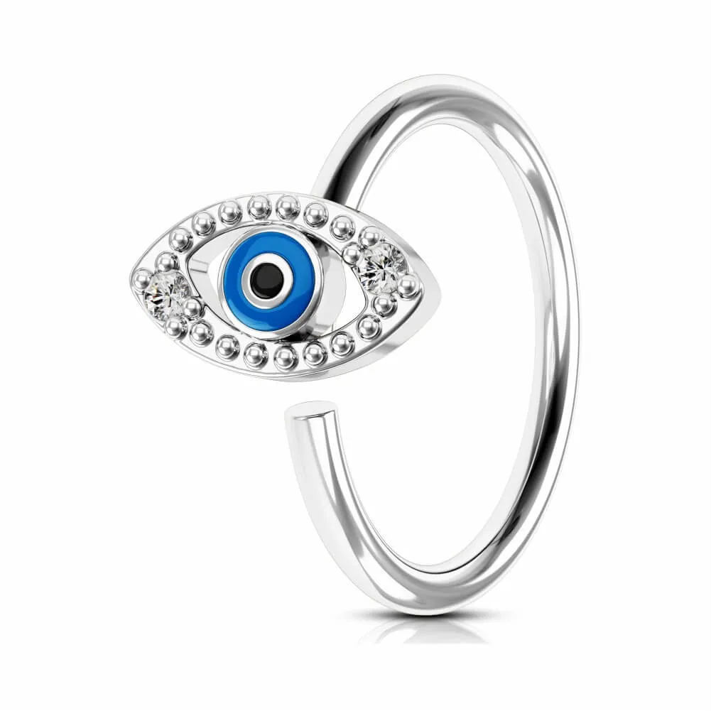 20G Blue Evil Eye Twist Nose Ring