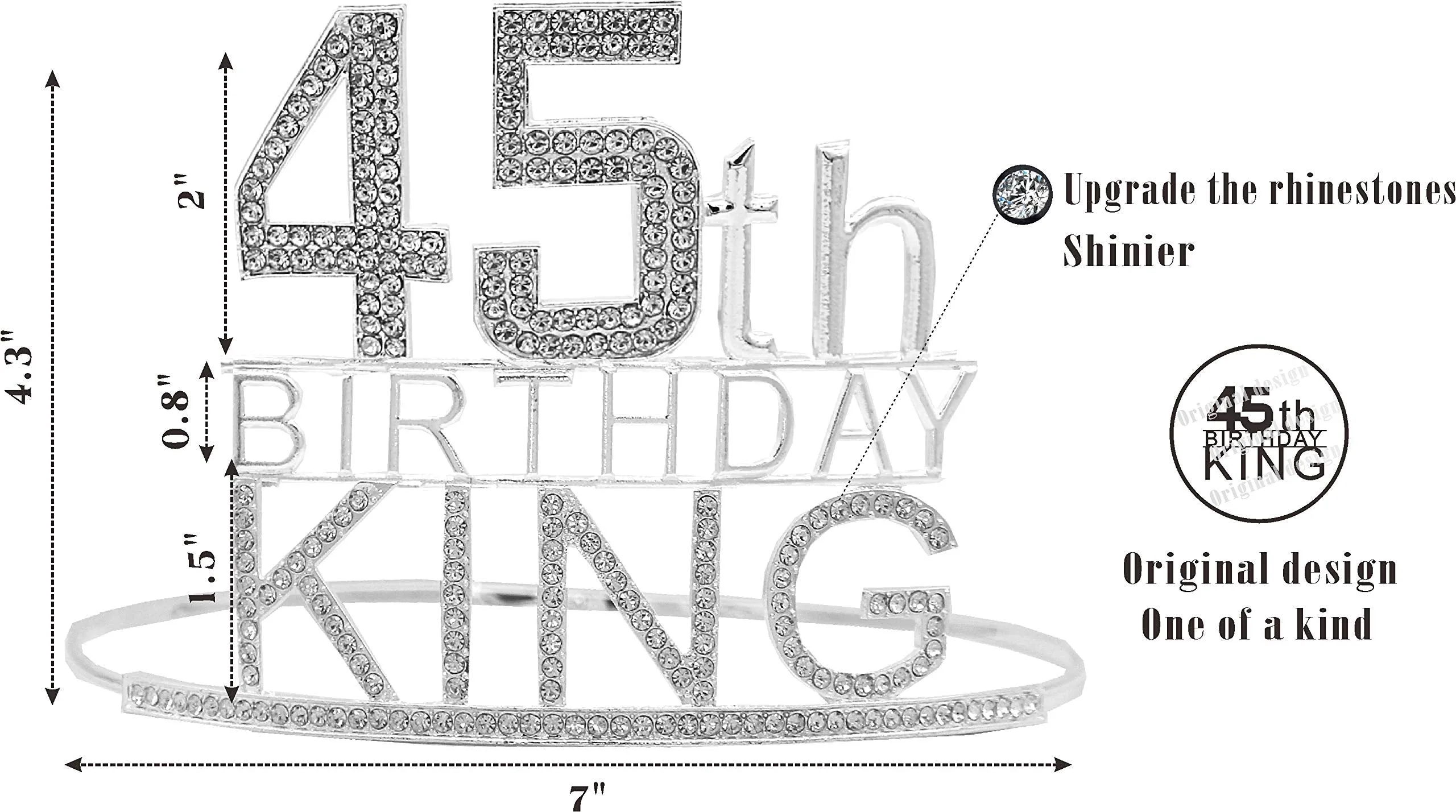 45th Birthday King Crown, 45th Birthday Gifts for Men, 45th Birthday King Sash, 45th