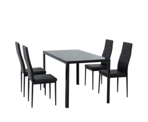 5PC Indoor Dining Table and Chairs Dinner Set Glass Leather Kitchen-Black