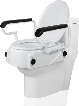 Adjustable Toilet Seat Riser with Flip Handles, Raised Safety Seat for Elderly