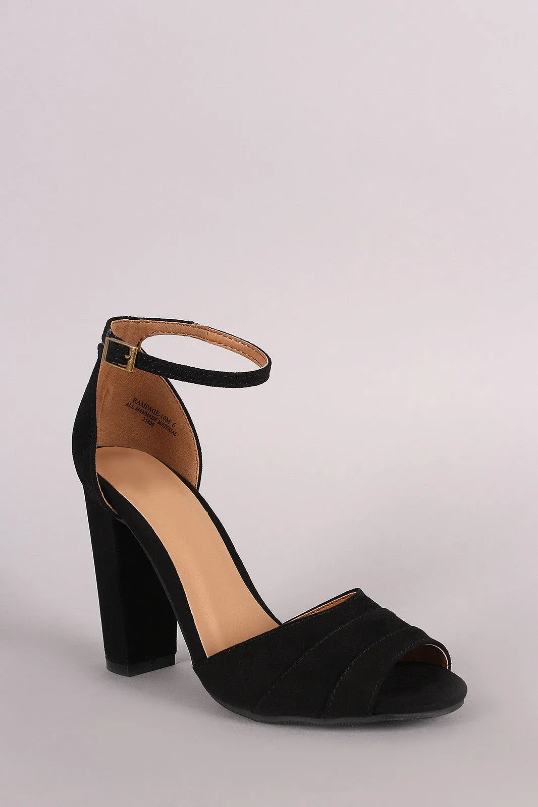 Bamboo Suede Pleated Ankle Strap Chunky Heel