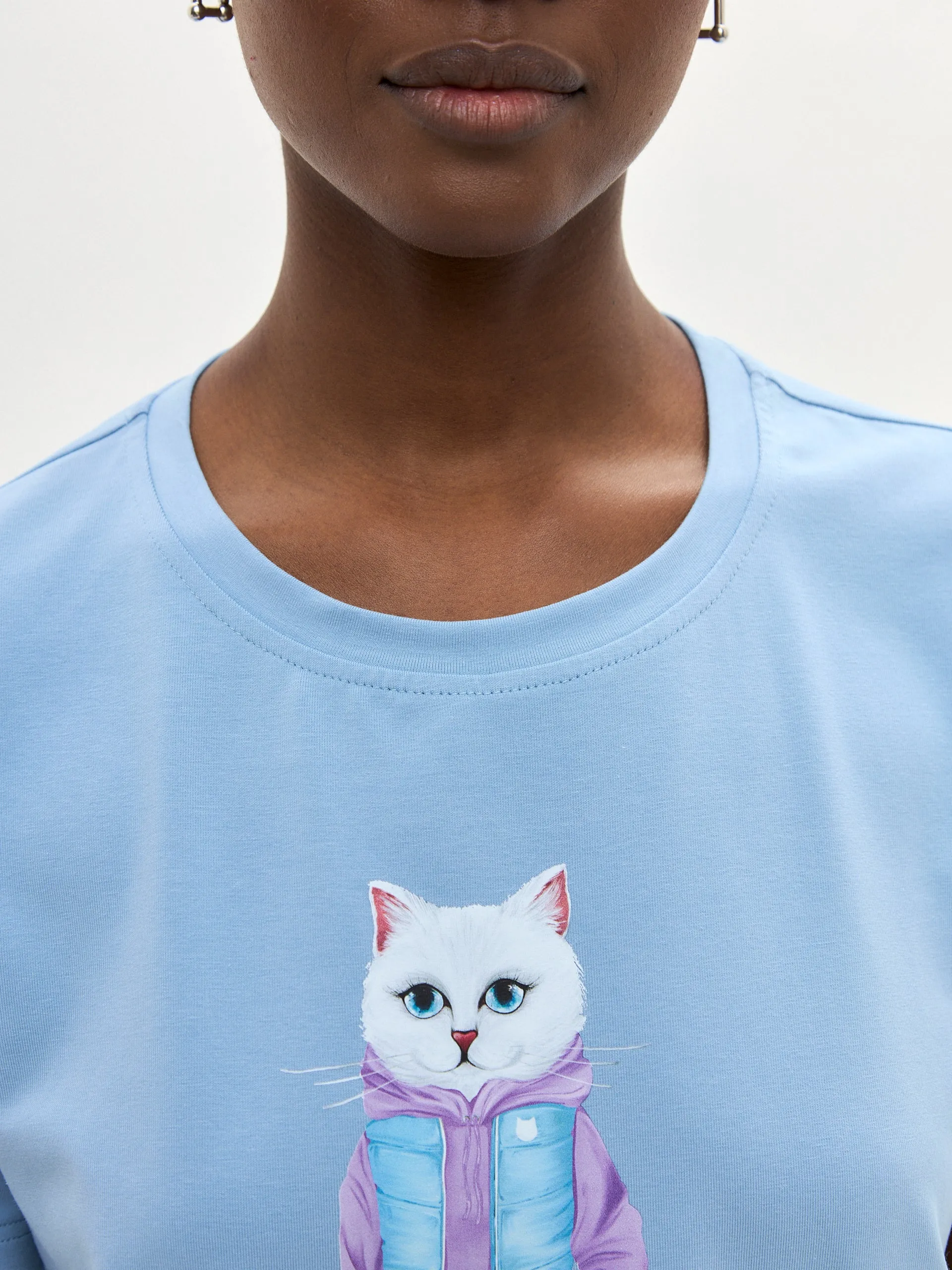 Blue Printed T-shirt WALKING CAT