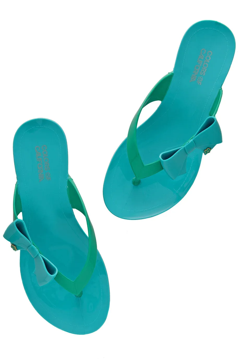 COLORS OF CALIFORNIA RIBBON Turquoise Green Flip Flops