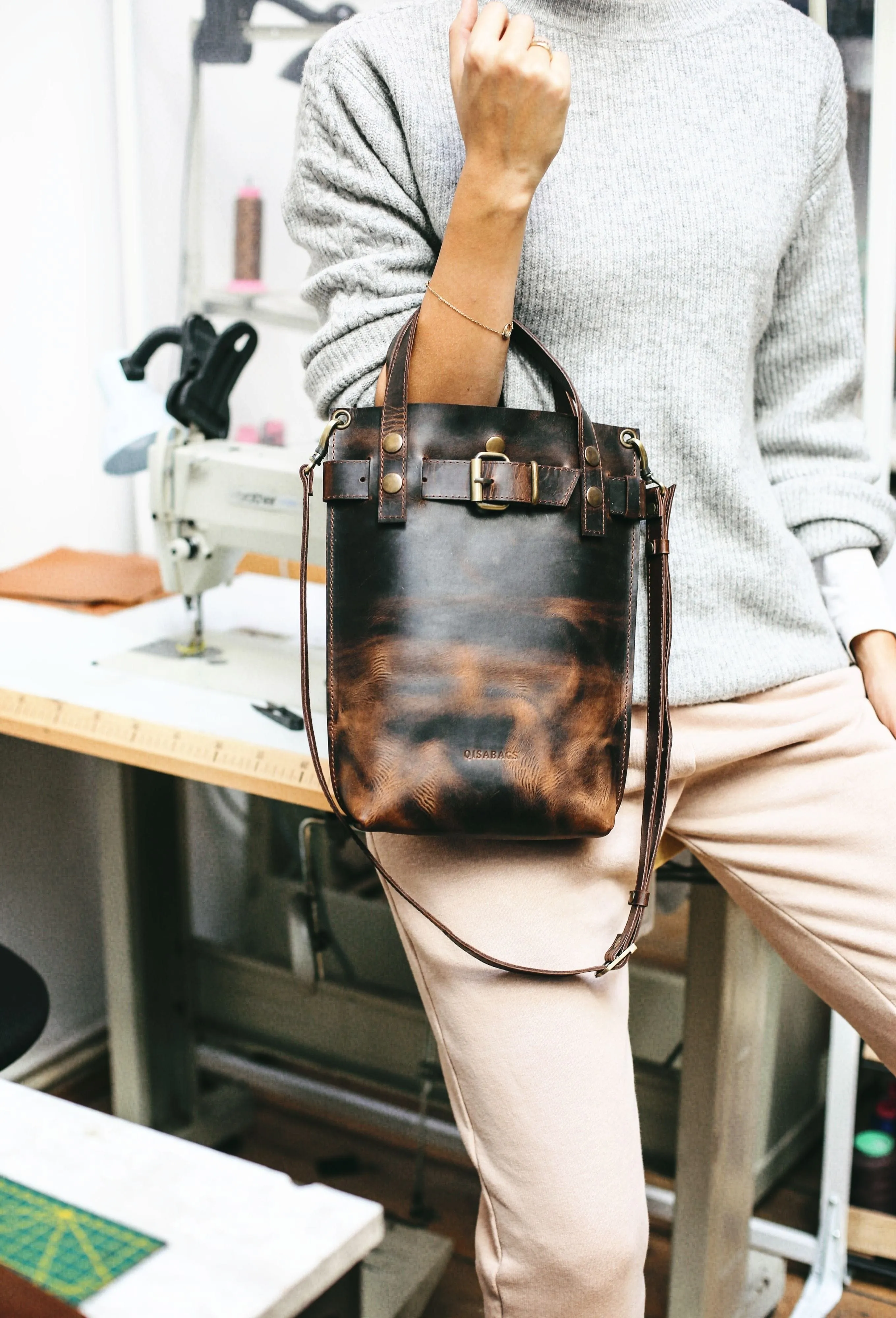 Dark Brown Leather Handbag