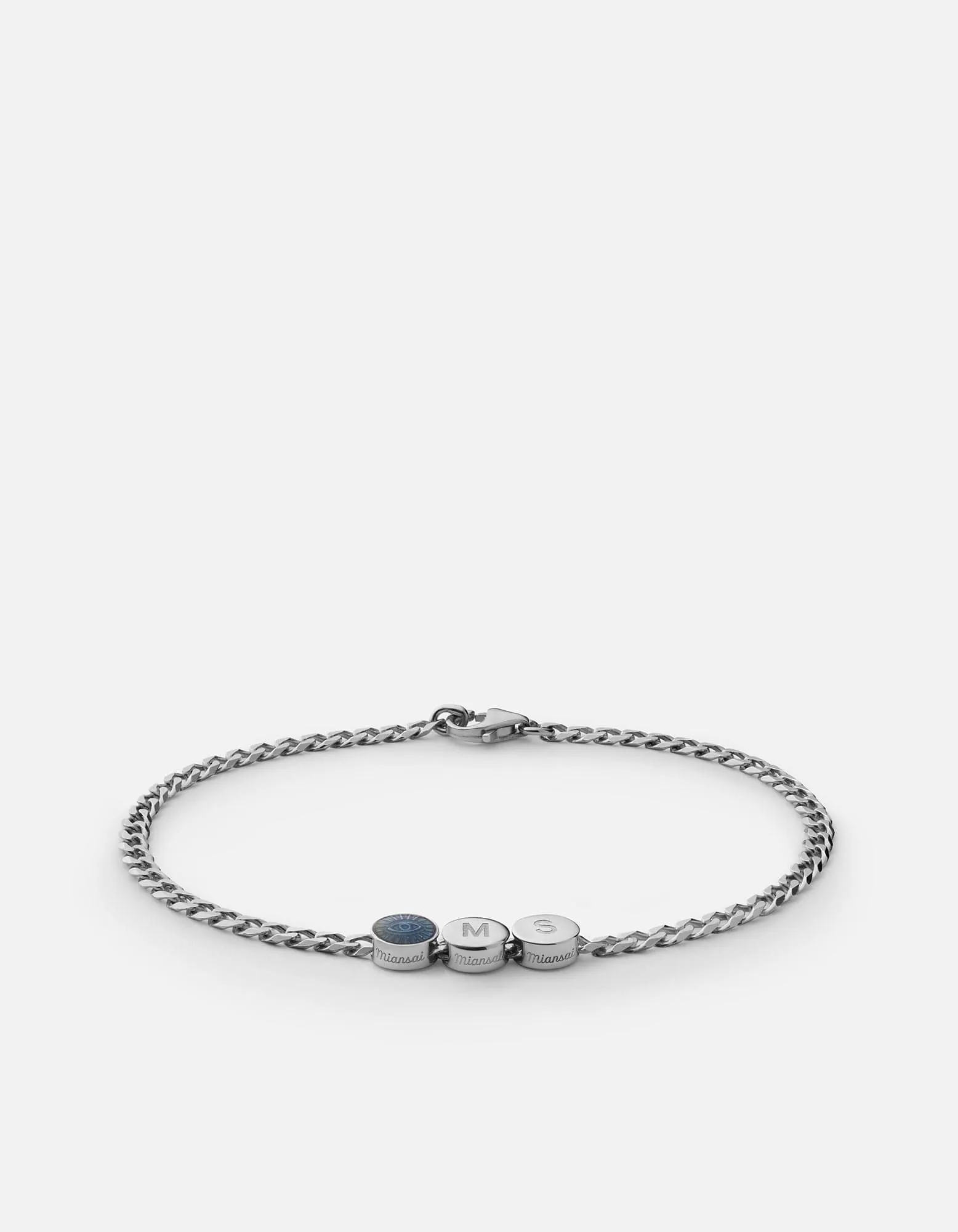 Eye of Time Type Chain Bracelet, Sterling Silver/Blue