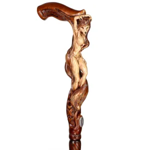 Foxy Girl: Artisan Intricate Detail Hand-Carved Cane