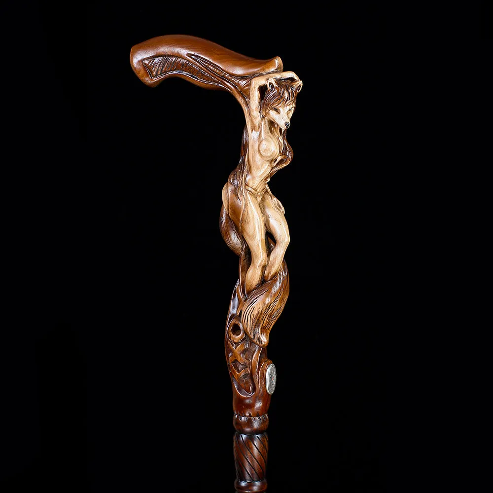 Foxy Girl - Intricate Handcarved Cane