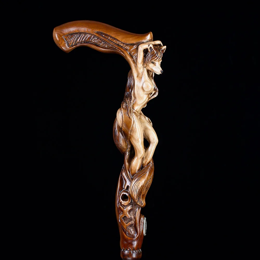 Foxy Girl - Intricate Handcarved Cane