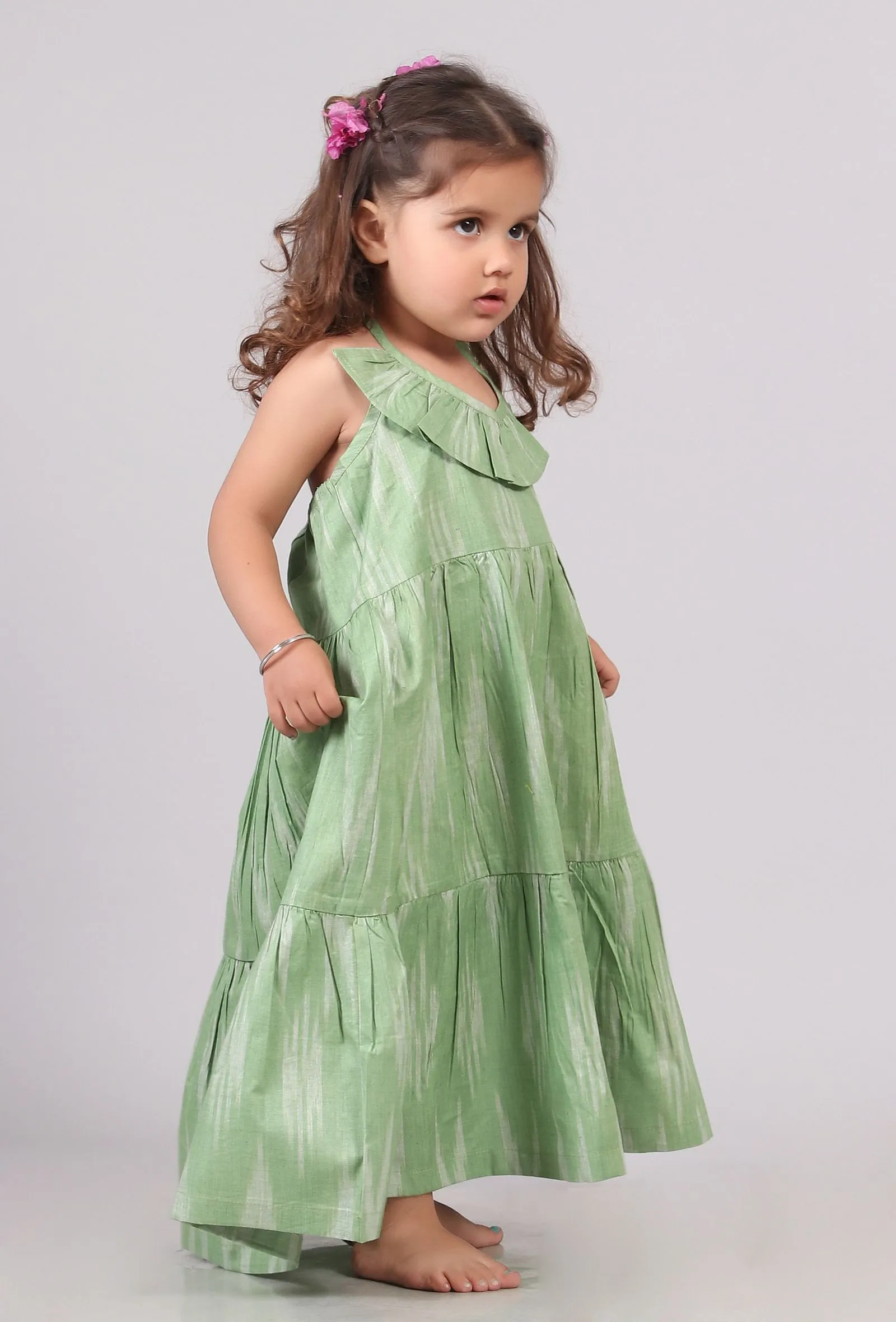 Green Ikat Tier Cotton Dress