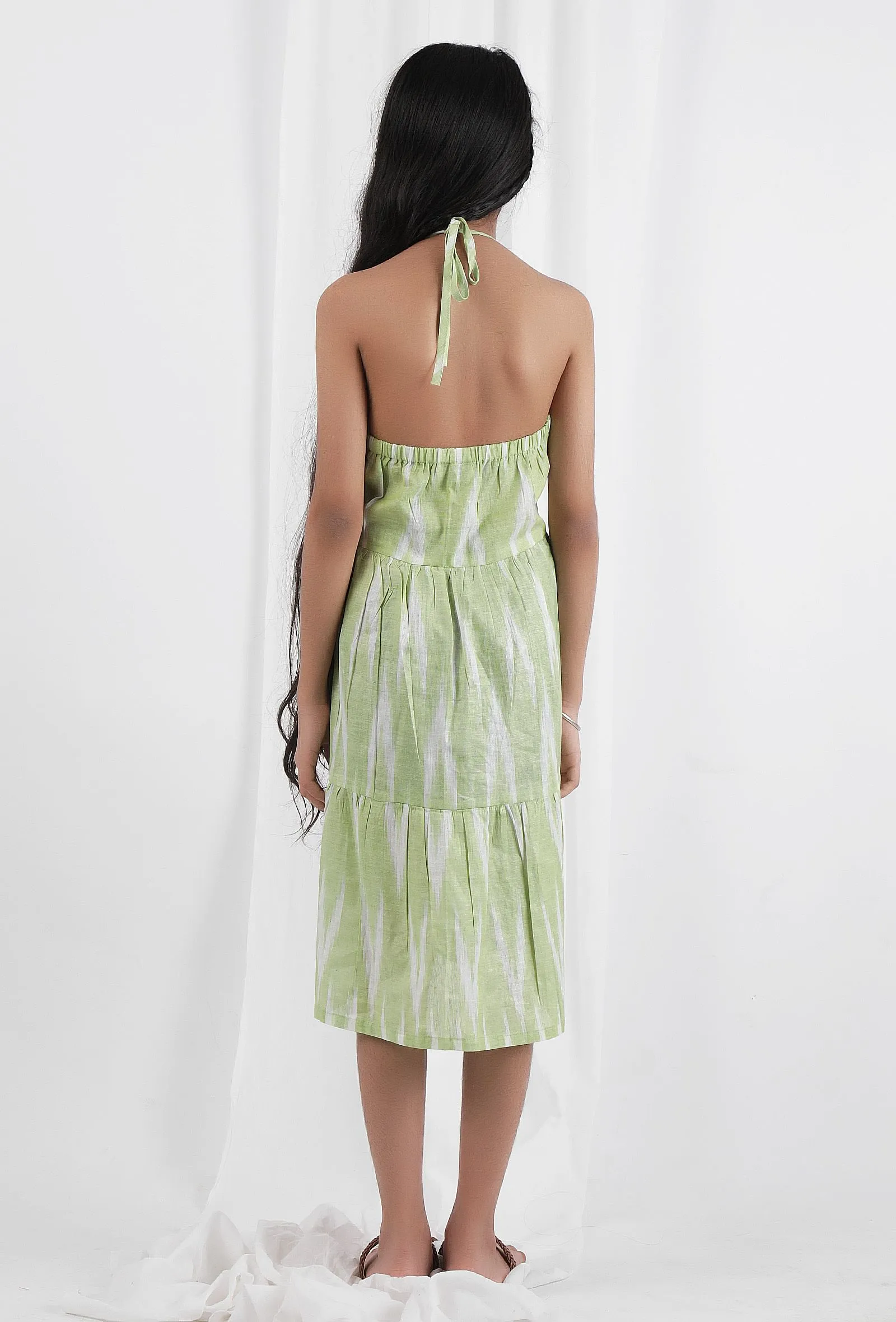 Green Ikat Tier Cotton Dress