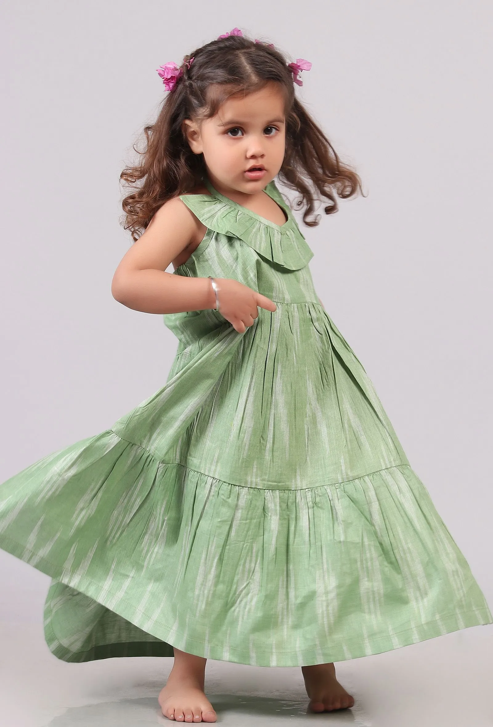 Green Ikat Tier Cotton Dress