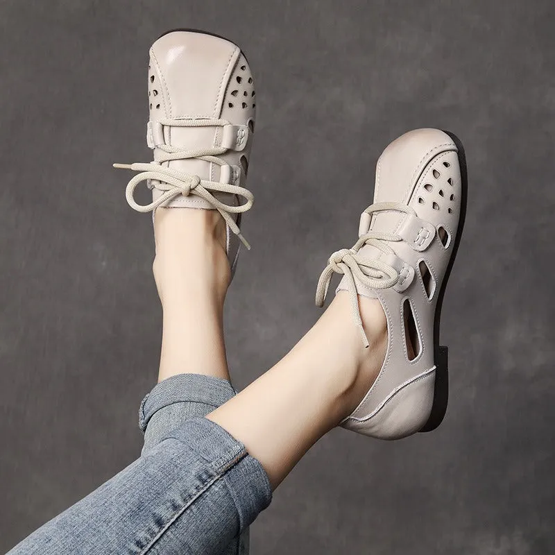 Hollow Out Round Toe Lace-Up Shoes