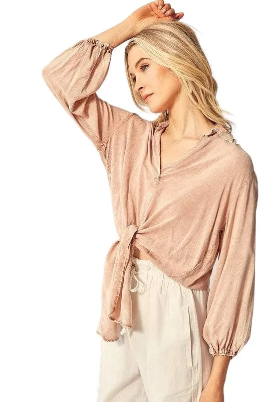 Long Sleeve Waist Tie Tunic Top