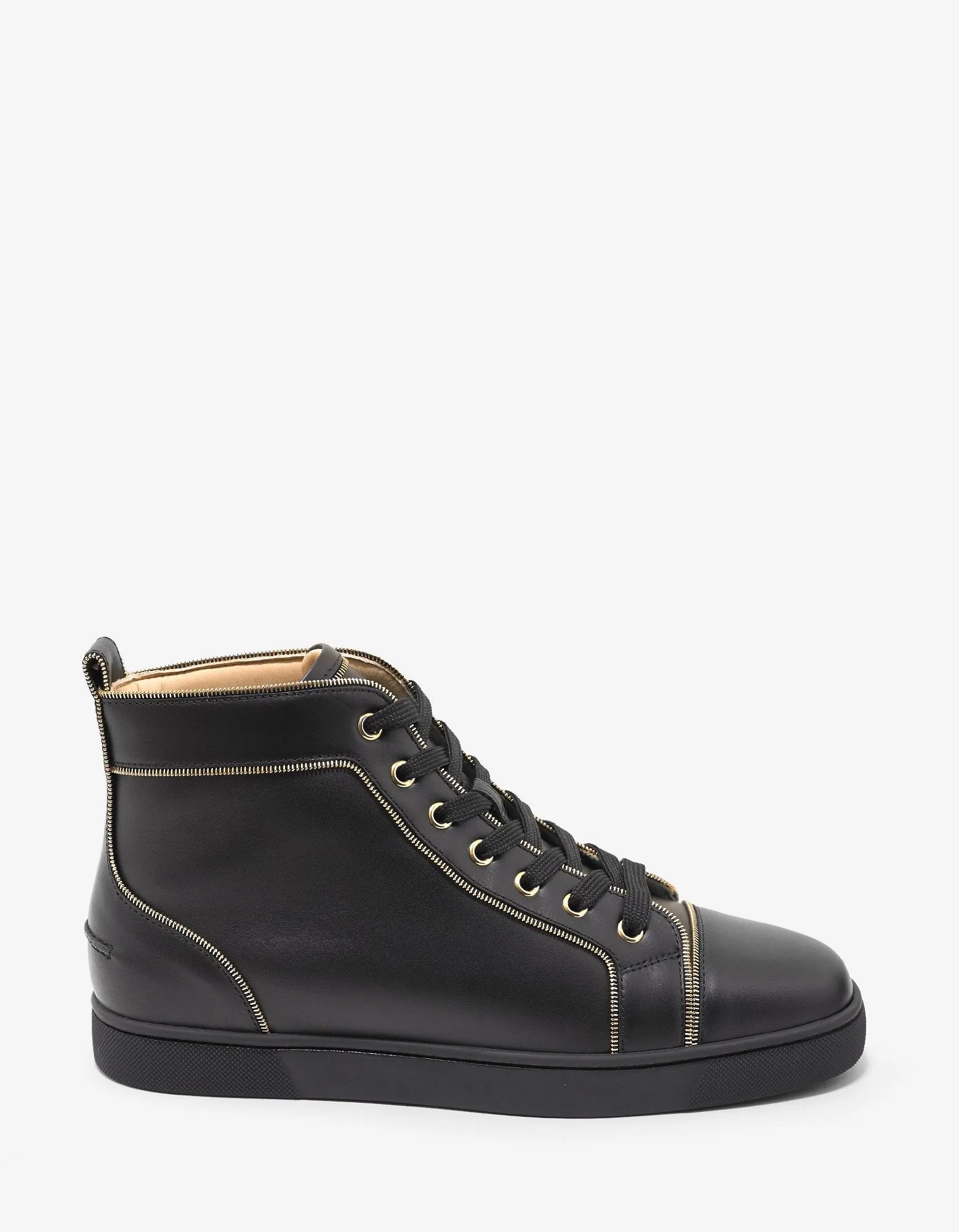 Louis Z Flat Black Leather High Top Trainers -