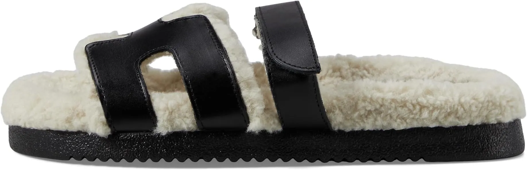 Mayven Steve Madden Flat Sandals in Black Leather Fur