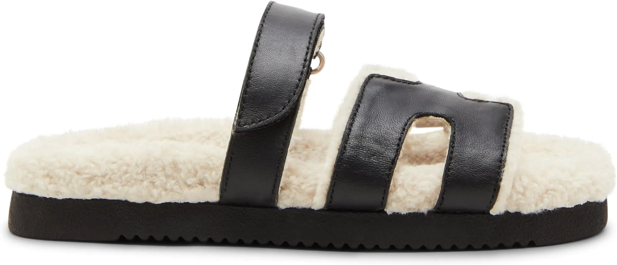 Mayven Steve Madden Flat Sandals in Black Leather Fur