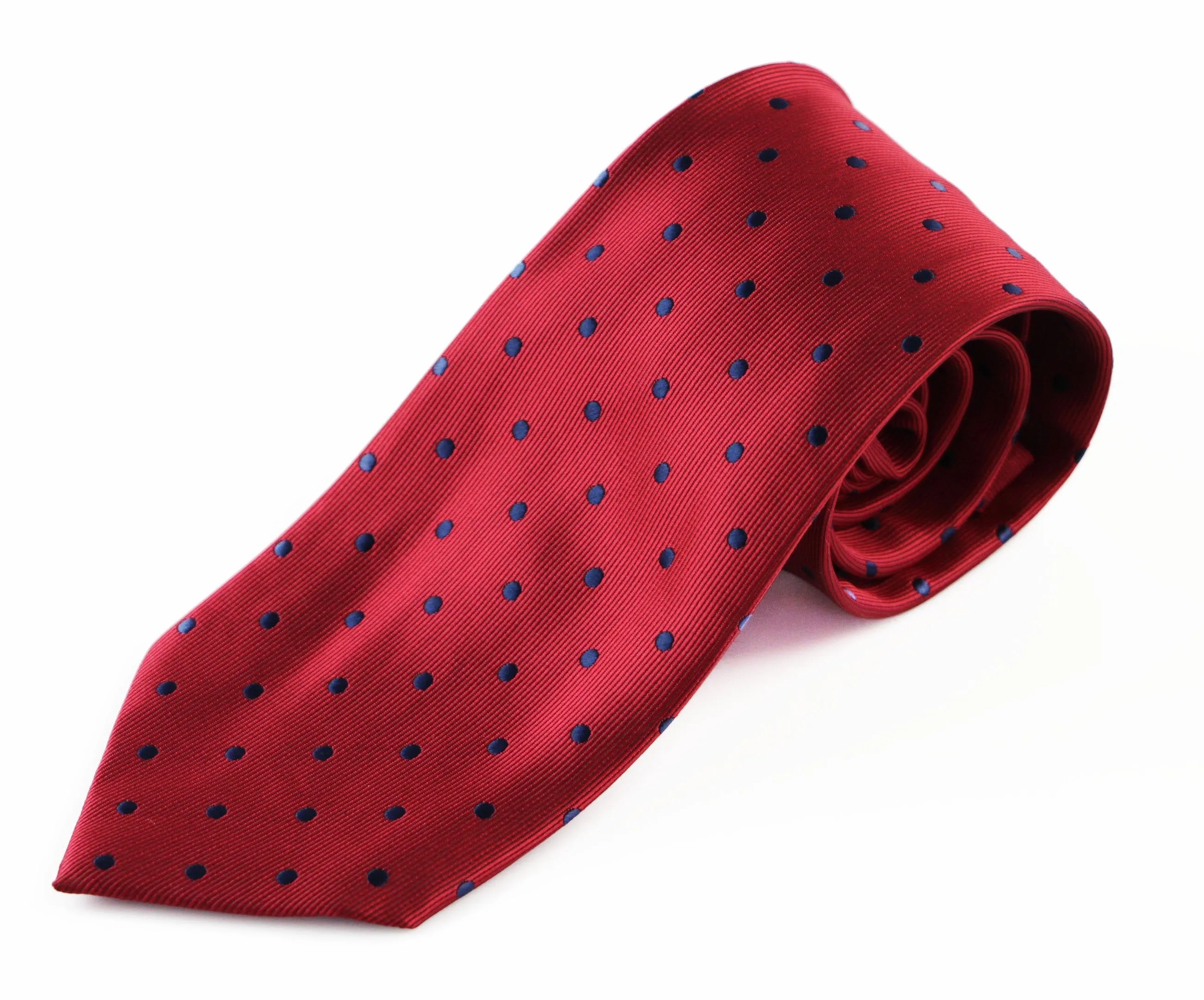 Mens Dark Red & Navy Mini Polka Dot Patterned 8cm Neck Tie