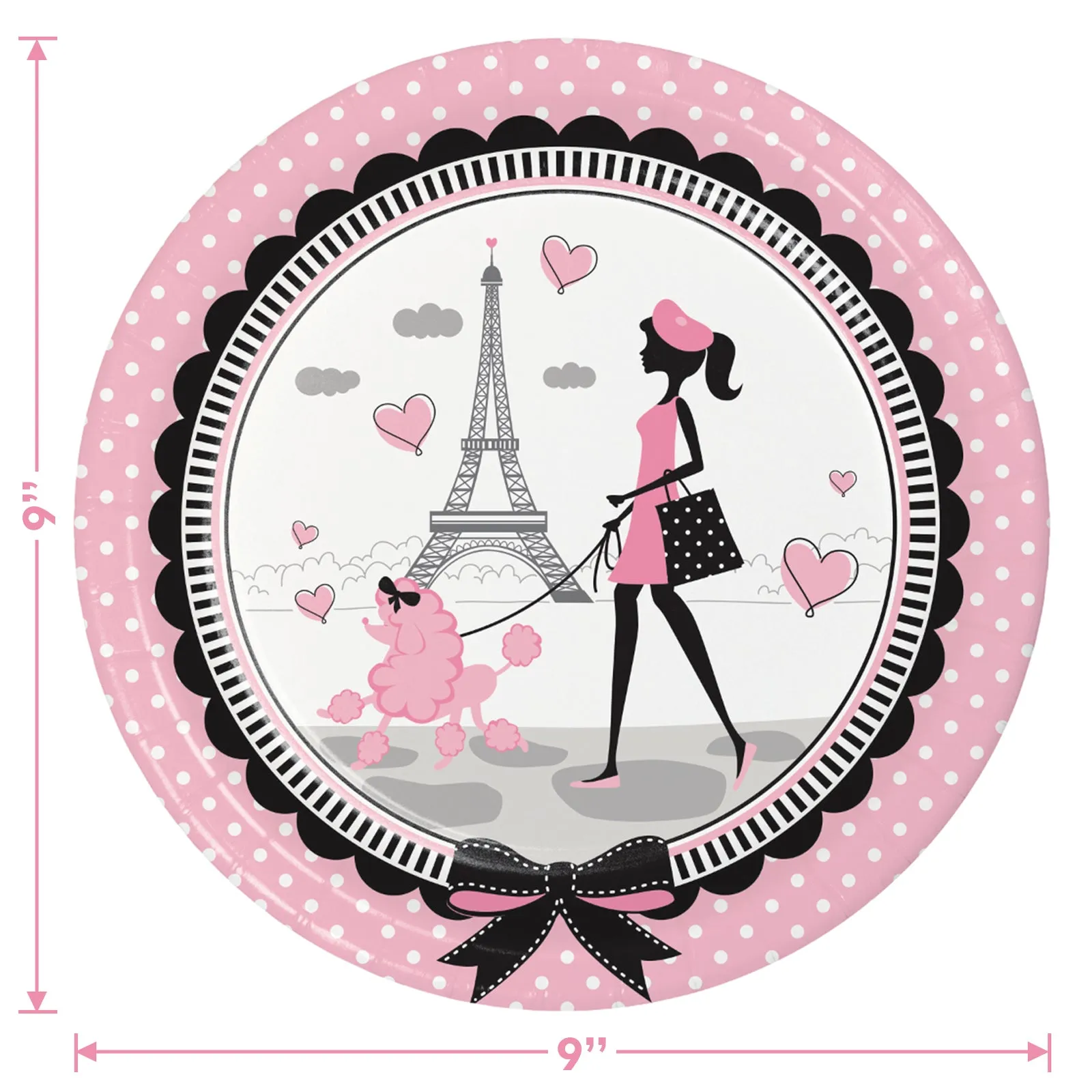 Paris Party Supplies - French Theme Paper Dinner Plates, Luncheon Napkins, and Forks (Serves 16)