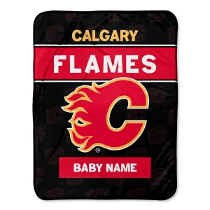 Personalized Calgary Flames Emblem Baby Pixel Fleece Blanket