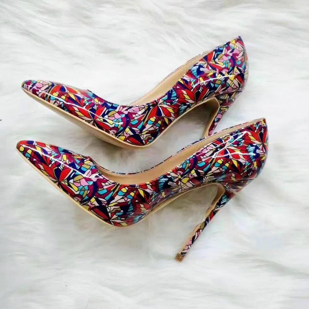 Pre Order:  Graphic Printed Pointed-Toe Slip-On Shoes