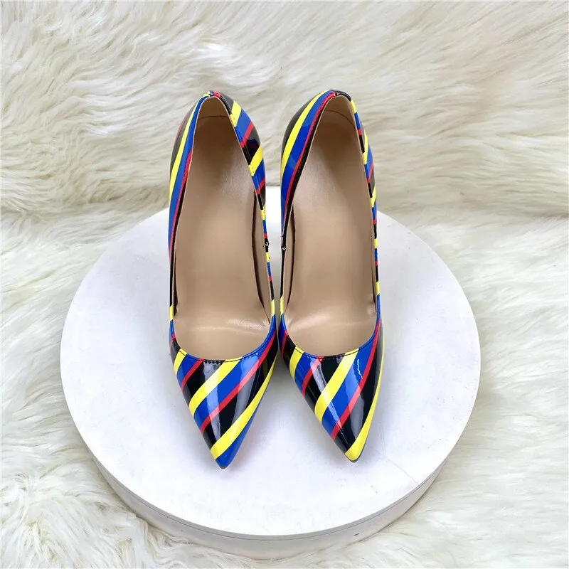 Pre Order:  Printed Stripes Pointed-Toe Pumps Shoes