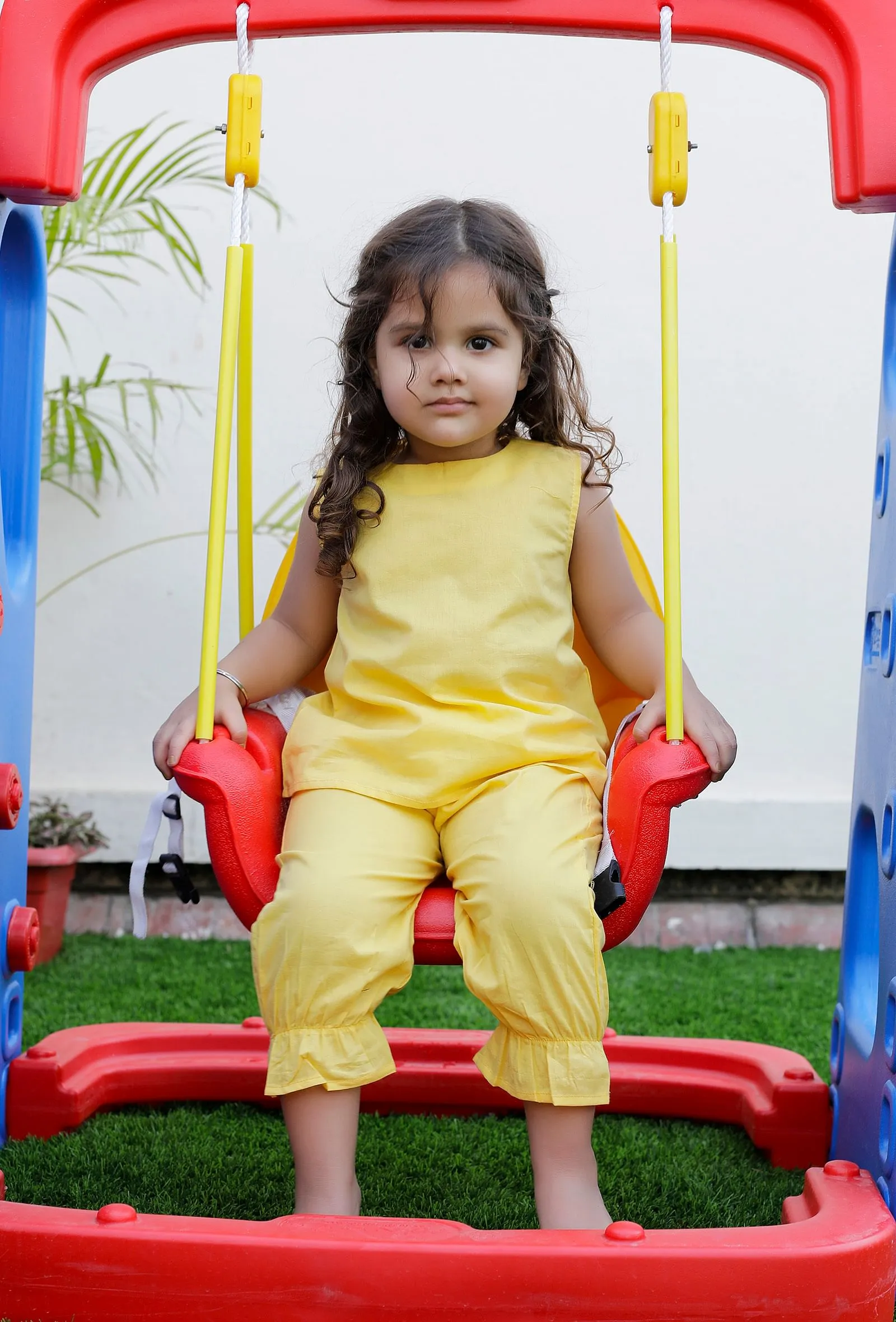 Set Of 2: Merry Yellow Cotton Top And Yellow Capri