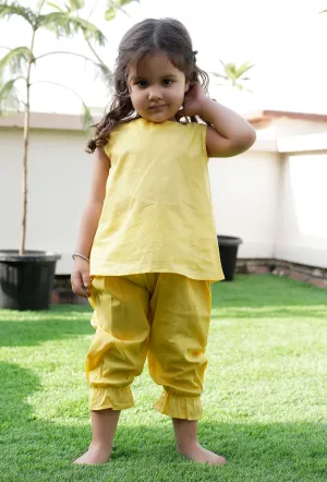 Set Of 2: Merry Yellow Cotton Top And Yellow Capri