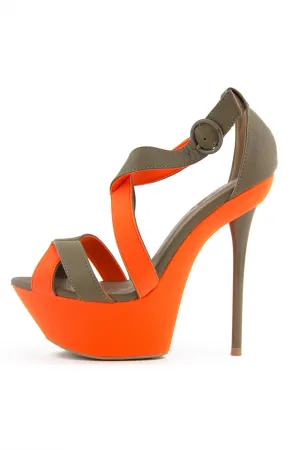 STRAPPY PENCIL NEON HEEL - Beige/Orange