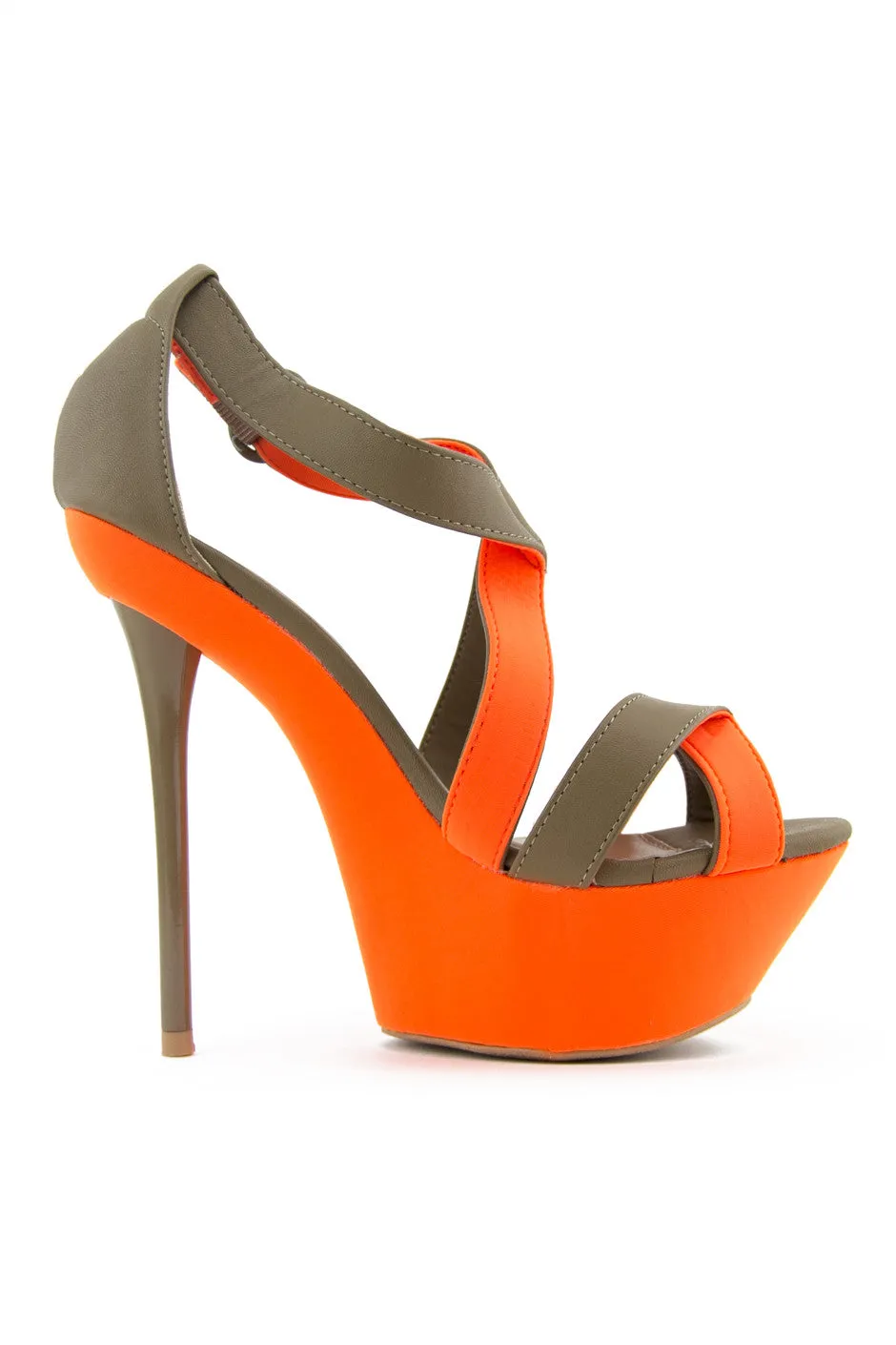 STRAPPY PENCIL NEON HEEL - Beige/Orange