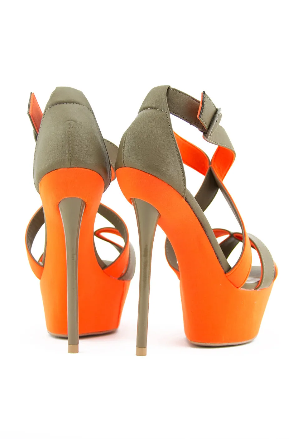 STRAPPY PENCIL NEON HEEL - Beige/Orange