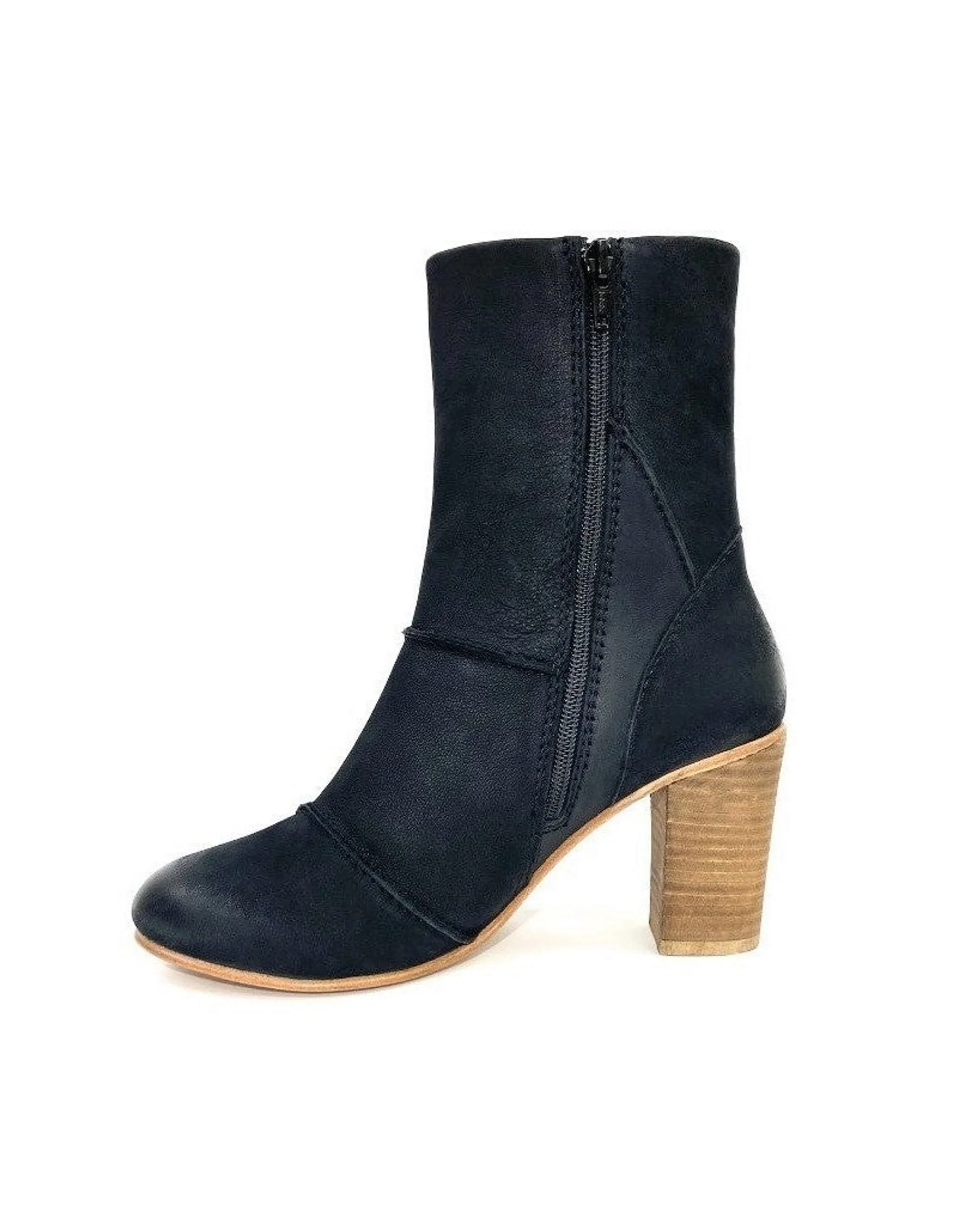 Tess Black Stacked Heel Boot