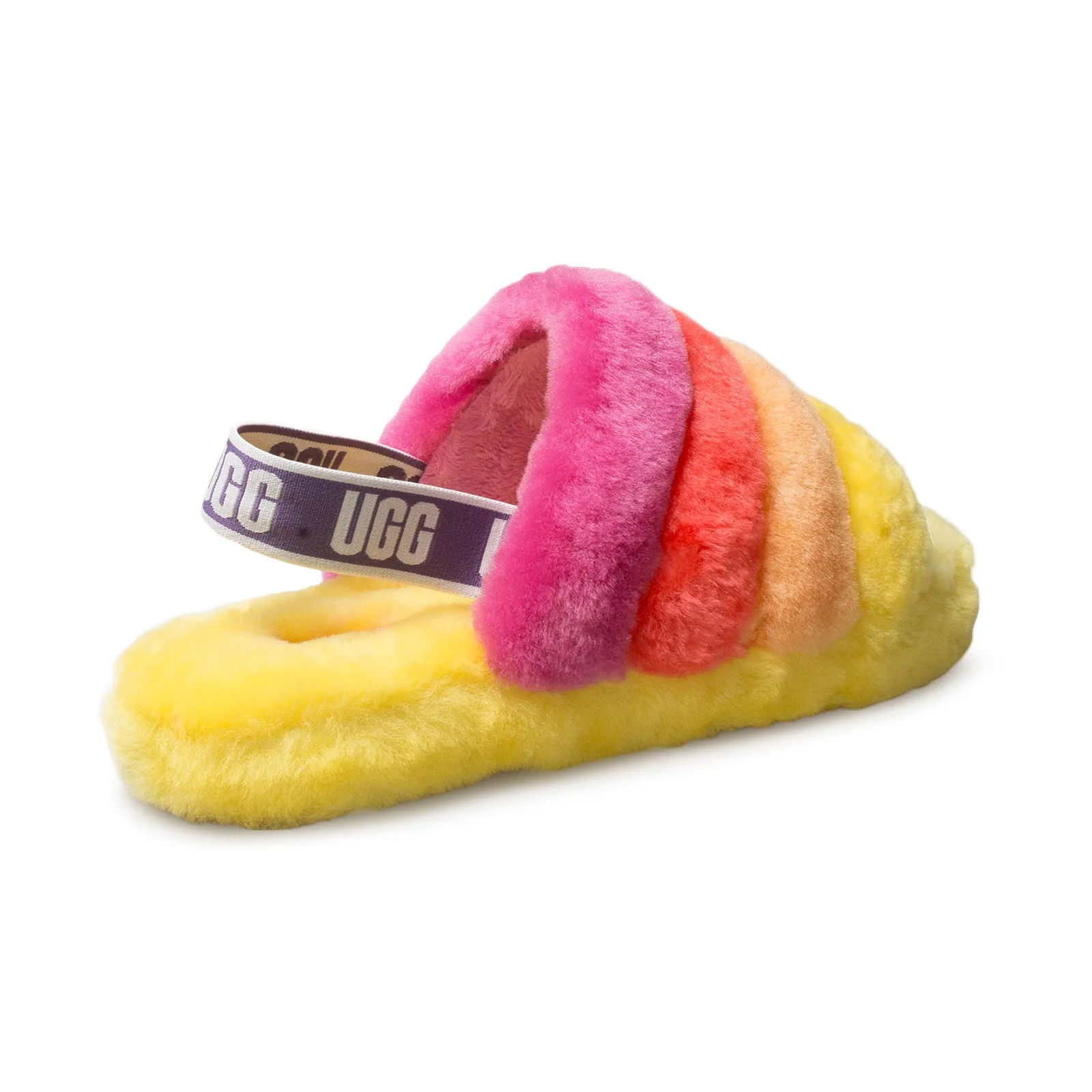 UGG Fluff Yeah Slide Pride Rainbow Yellow Slippers - Women's