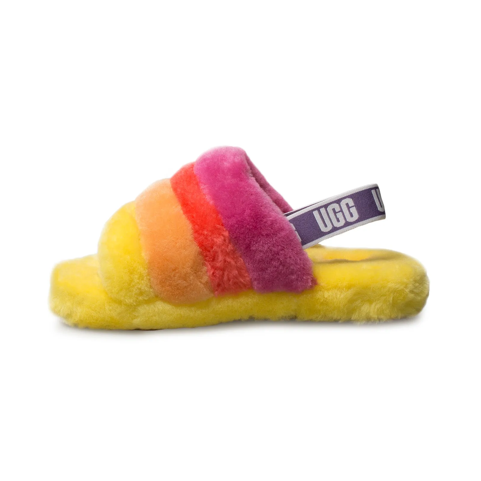 UGG Fluff Yeah Slide Pride Rainbow Yellow Slippers - Women's