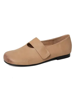 Women's Solid Color Mary Jane Square Toe Leather Ballerina