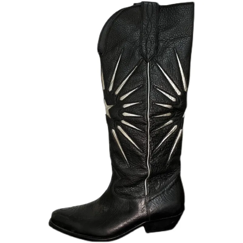 Womens Western Embroidered Boots - Suede Khaki/Black Cowgirl Boots All Genuine Leather