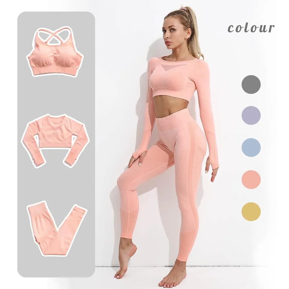 Yoga Set Gym Clothing Track Suit High Waist Pants Sports Bras For Women